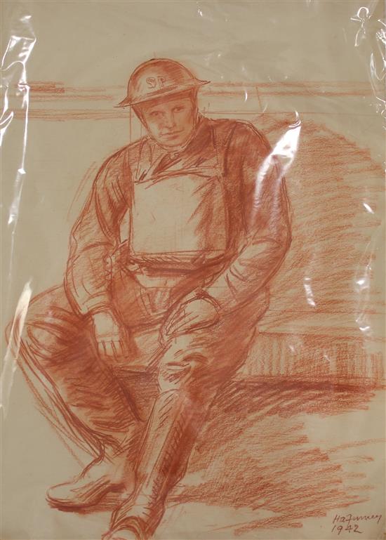 Hubert Arthur Finney (1905-1991) Studies of Civil Defence personnel, 22 x 15in., unframed